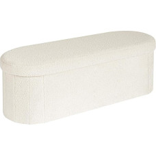 PINPLUS Bench with Storage Space, Foldable Storage Bench, Oval Design, Boucle Fabric, Upholstered Bench, Ottoman for Living Room, Bedroom, Hallway, 110 x 38 x 38 cm, White