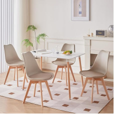 TTATC valgomojo stalas su 4 kėdėmis, stačiakampio formos modernus valgomojo stalas, 4 valgomojo kėdės su buko medienos kojomis, skirtas virtuvei, svetainei, valgomajam (smėlio spalvos)