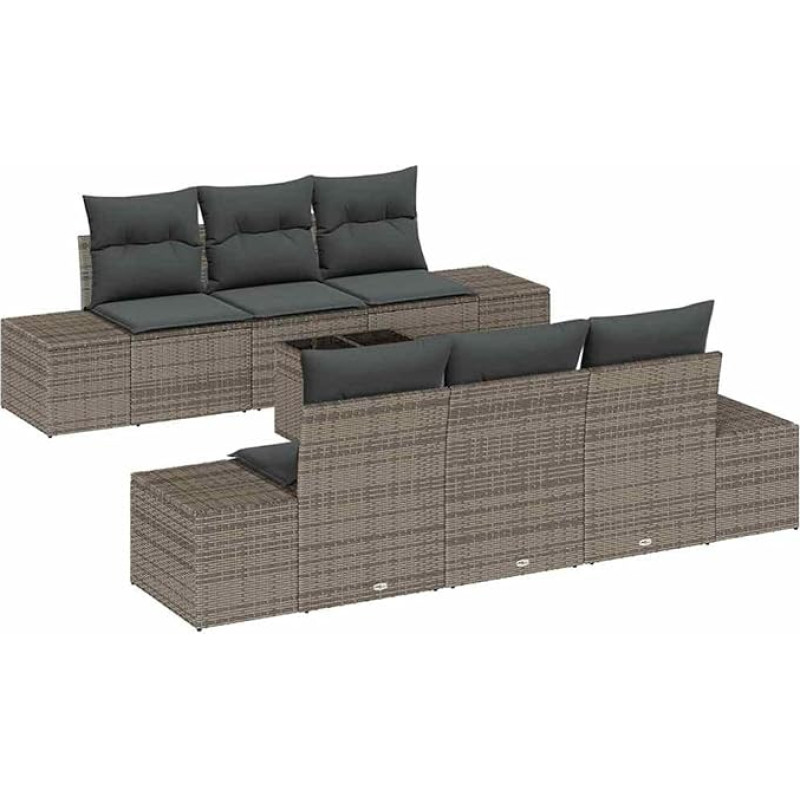 Rantry 7-teiliges Garten-Sofa-Set mit Kissen Grau Poly Rattan Gartenlounge Modelis3355618