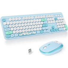 SOLIDEE belaidės klaviatūros ir pelės derinys, retro rašomosios mašinėlės klaviatūra, 2,4 GHz apvali klaviatūra su skaitmenine klaviatūra, 104 ergonomiški klavišai (amerikietiška QWERTY) (Bear Blue)