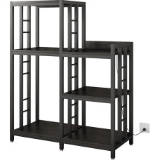 METYERRY Kitchen Rack 6 Tier Adjustable with Socket Storage Rack for Microwave Mini Fridge Stand Coffee Bar Freestanding Shelf for Kitchen Home Office Black