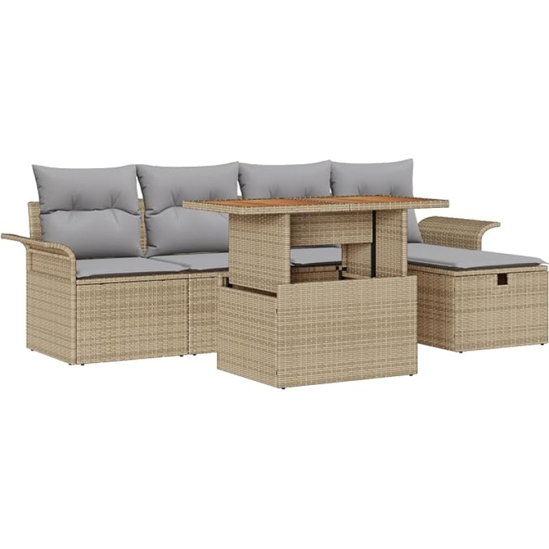 Rantry 6-teiliges Garten Sofa Set mit Kissen Beige Poly Rattan Gartenlounge Model3359906