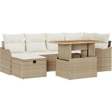 Rantry Modelis3359942 7 dalių sodo sofos komplektas su pagalvėle Smėlio spalvos polietileninis rotango sodo poilsio kambarys
