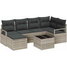 Rantry 7-teiliges Garten Sofa Set mit Kissen grau Poly Rattan Gartenlounge Modelis3355131