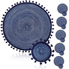 TOBBOMEY 6 Stück Teiliges Runde Tisch-untersetzer aus Baumwollwolle Hitzebeständig und Atmungsaktiv Blaue Winter-Dekoration Schützend für Esstisch Vielseitig für Zuhause und Restaurant