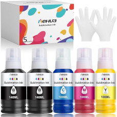 hehua Multipack Sublimation Ink Compatible for Epson E102 E104 ET-4810 ET-2850 ET-2856 ET-2810 ET-2820 ET-2830 ET-2815 ET-2870 ET-4800 Printer for Heat Transfer T-Shirts Cups (5 P) k