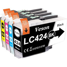 Veson LC424 kasetės, suderinamos su DCP J1200W spausdintuvo kasetėmis ir Brother LC424 kasetėmis LC 424 LC-424VAL, skirtos Brother DCP-J1200W DCP-J1200WE spausdintuvams (1 juoda, 1 žydra, 1 purpurinė, 1 geltona)
