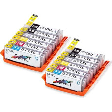 Start - 12 XL Ersatz Chip Patronen kompatibel zu Canon PGI-570 PGBK XL Schwarz, CLI-571BK XL Foto-Schwarz, CLI-571C XL Cyan, CLI-571M XL Magenta, CLI-571Y XL Gelb, CLI-571GY XL Grau