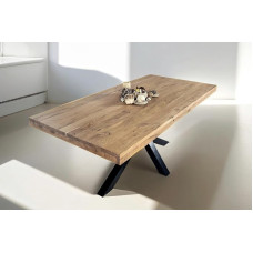 SAM Rio valgomojo stalas 140 x 80 cm Natūralios spalvos akacijos medžio voratinklinis rėmas metalinis juodas tiesiais kraštais