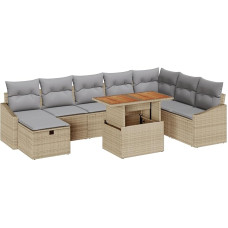 Rantry Modelis3360039 9 dalių sodo sofos komplektas su pagalvėle Smėlio spalvos polietileninis rotango sodo poilsio kambarys