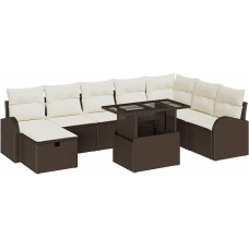 Rantry 9-teiliges Garten-Sofa-Set mit Kissen Braun Poly-Rattan Gartenlounge Modelis3361107