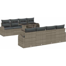 Rantry 9-teiliges Garten Sofa Set mit Kissen Grau Poly Rattan Gartenlounge Modelis3348605