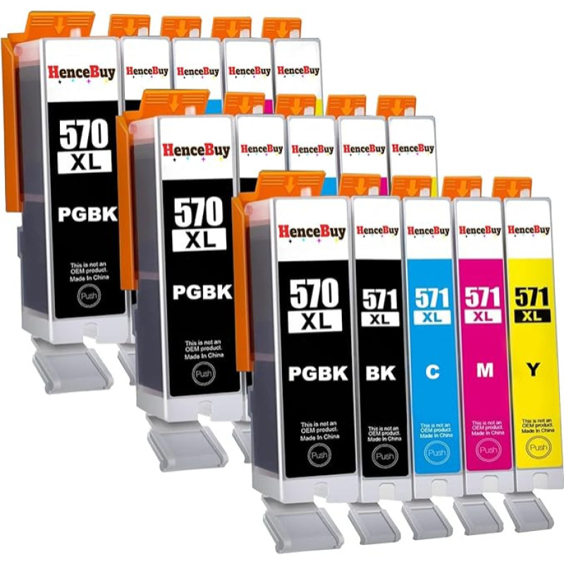 HenceBuy PGI-570 CLI-571 Druckerpatronen Kompatibilus su Canon PGI 570XL CLI 571XL Patronen für PIXMA TS5050 MG5750 TS5055 MG6850 MG6852 TS5051 TS6050 MG5752 MG7750 MG6851 TS5053 TS8050 (15 vnt.)