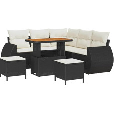 Rantry 8-teiliges Garten Sofa Set mit Kissen Schwarz Poly Rattan Akazie Gartenlounge Model3363825