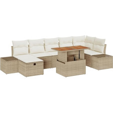 8 dalių sodo sofos komplektas su kilimėliais Beige Poly Rattan Gartenlounge Modelis3360061