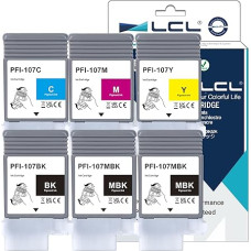 LCL suderinama rašalo kasetė PFI107 PFI-107 PFI-107MBK PFI-107BK PFI-107C PFI-107M PFI-107Y 6704B001 6705B001 6706B001 6707B01 6708B001 6707B001 6708B001 6708B000 00000001 6B000001 1 130 ml pigmentinis (6PK 2MBK +