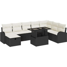 Rantry 9-teiliges Garten Sofa Set mit Kissen Schwarz Poly Rattan Gartenlounge Modelis3359774