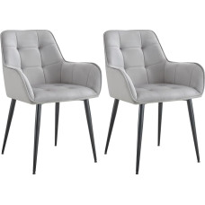 CLP Ferndale Dining Room Chairs with Velvet Cover, Quilted Armchair with Robust Metal Legs for Living Room, Floor Protection, Colour: Light Grey, Set of 2