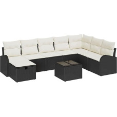 Rantry 9-teiliges Garten Sofa Set mit Kissen Schwarz Poly Rattan Gartenlounge Modelis3359136