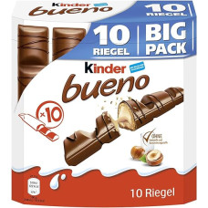kinder Bueno Big Pack - Chocolate Bar with Crispy Waffle, Fine Milk Hazelnut Cream and Delicate Milk Chocolate - 1 Bulk Pack of 10 Individually Wrapped Bars (10 x 21.5g)
