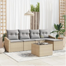 Rantry 6-teiliges Garten Sofa Set mit Kissen Schwarz Poly Rattan Gartenlounge Model3346690