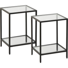Modernus šoninis staliukas iš grūdinto stiklo su 2 pakopomis, stilingas juodas metalinis staliukas mažoms erdvėms, puikiai tinka svetainei ir miegamajam (juodas, 2 pakuotės)