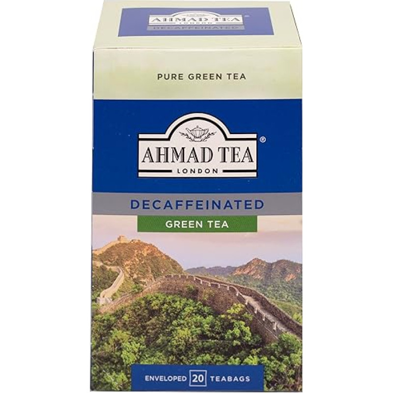 Ahmad Tea - žalioji arbata be kofeino - žalioji arbata be kofeino - atskirai suvynioti, aromatingai užspaudžiami arbatos maišeliai su 2 g arbatos vienoje porcijoje - 20 arbatos maišelių su juostele