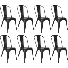 LANTUS sukraunamos valgomojo kėdės Metalinės industrinio stiliaus vintažinės, tinkamos vidaus lauko sodo kėdėms 85 x 45 x 45 cm (85 x 45 x 45 cm, juodos spalvos, 8 vnt.)