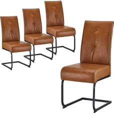 CLIPOP 4 valgomojo kėdžių rinkinys, konsolinės kėdės su atlošu, valgomojo kėdės, virtuvės kėdės, modernios, valgomojo kėdės, minkštos kėdės, dirbtinė oda, rudos spalvos