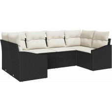 6-teiliges Garten Sofa Set mit Kissen Schwarz Poly-Rattan Gartenlounge Modelis3346857