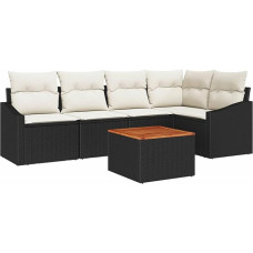 Rantry 6-teiliges Garten Sofa Set mit Kissen Schwarz Poly Rattan Akazie Gartenlounge Modelis3347831
