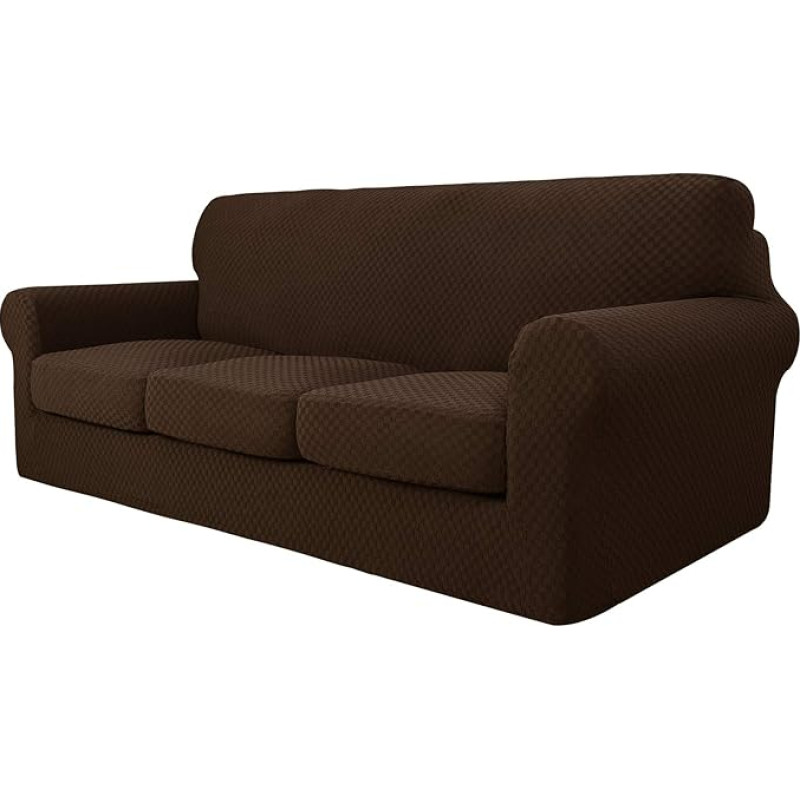 YEMYHOM Pledas 4 dalių sofos užvalkalai 3 pagalvėms, ypač didelis didelio tampriojo storio sofos užvalkalas šunims, naminiams gyvūnams, baldų apsaugai, sofos užvalkalai (tamsi kava), 91