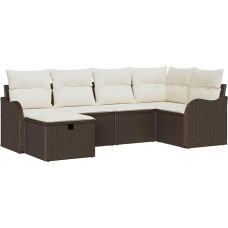 6-teiliges Garten-Sofa-Set mit Kissen aus braunem Poly-Rattan, 2-Sitzer Garten-Sofa mit Stauraum & Kissen aus braunem Poly-Rattan Gartenlounge Modelis3360309