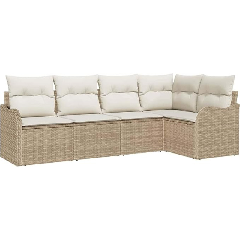 5 dalių sodo sofos komplektas su minkštasuoliais iš smėlio spalvos iš polietileno rotango, 2 dalių sodo sofa su minkštasuoliais iš smėlio spalvos iš polietileno rotango Gartenlounge Modelis3345701