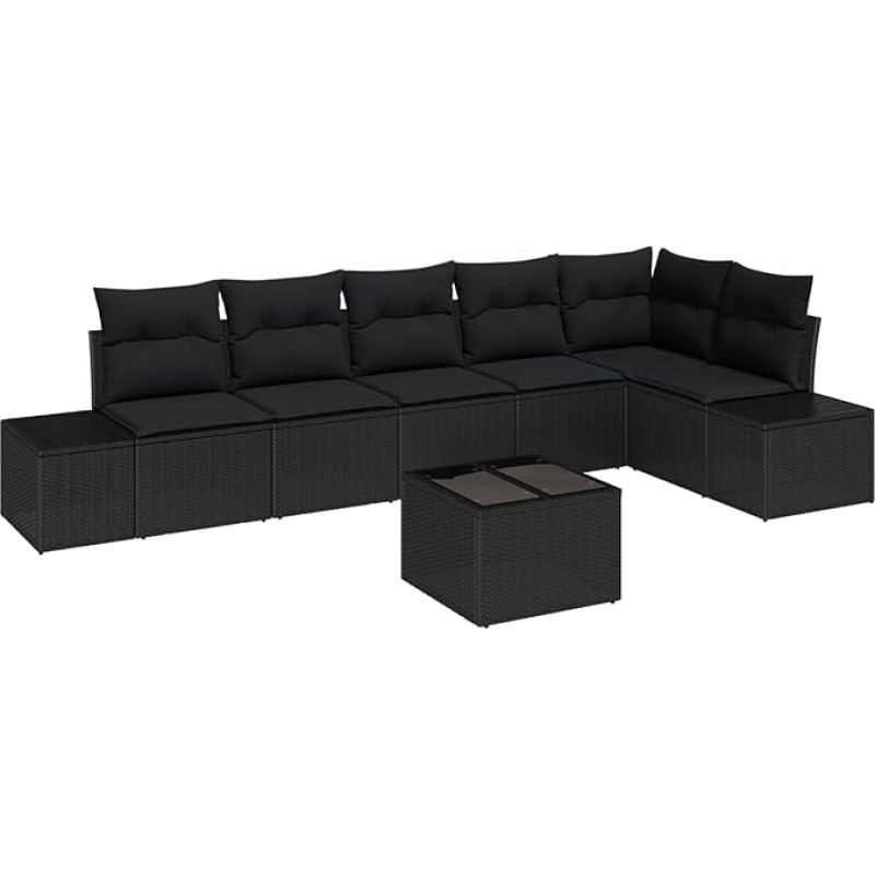 Rantry 7-teiliges Garten-Sofa-Set mit Kissen Beige Poly-Rattan Gartenlounge Modelis3355762
