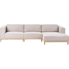 Corner Sofa Fabric Light Beige Left Side 5-Seater with Eucalyptus Wood Legs Modern Veng