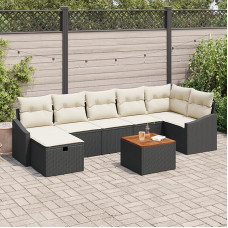 Rantry 8-teiliges Garten Sofa Set mit Kissen Schwarz Poly Rattan Gartenlounge Modelis3360904