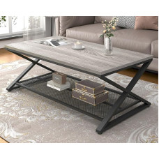 LVB Stačiakampio formos kavos staliukas 120 x 60 x 45 cm Svetainės staliukas su laikymo vieta Svetainės baldai Sofos staliukas Medinis metalinis dizainas Modernus juodas