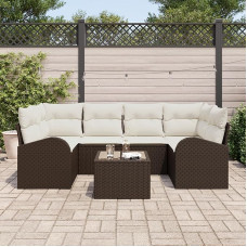 Rantry 7-teiliges Garten-Sofa-Set mit Kissen Braun Poly Rattan Gartenlounge Modelis3345938