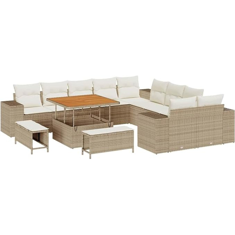 Rantry 13-teiliges Garten Sofa Set mit Kissen Beige Poly Rattan Akazie Gartenlounge Modelis3364006