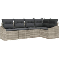 5-teiliges Garten-Sofa-Set mit Kissen Hellgrau Poly-Rattan Gartenlounge Modelis3346722