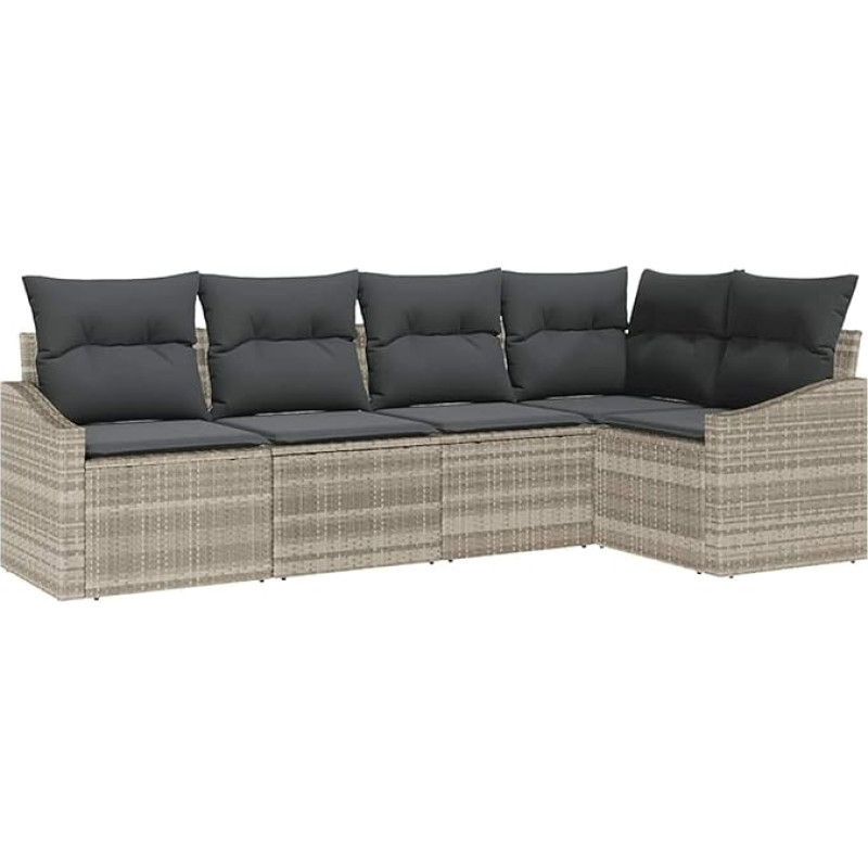 5-teiliges Garten-Sofa-Set mit Kissen Hellgrau Poly-Rattan Gartenlounge Modelis3346722