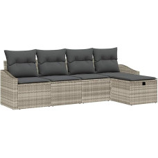 5-teiliges Garten-Sofa-Set mit Kissen Hellgraues Poly-Rattan Gartenlounge Modelis3359261