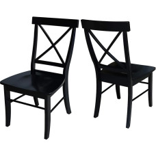International Concepts C46-613 X-Back Chairs with Solid Wood Seats, Set of 2, Black