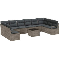 10-ties vietų sodo sofos komplektas su kopėtėlėmis Schwarzes Poly-Rattan, 2-Sitzer Garten Sofa mit Stauraum & Kissen Graues Poly-Rattan Gartenlounge Modelis3355238