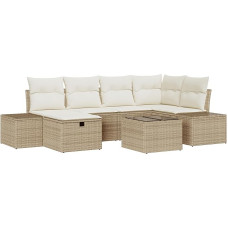 7-teilige Garten-Sofaset mit Kissen Beige Poly Rattan Gartenlounge Modelis3360722