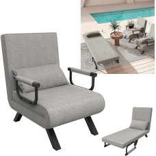 YUENFONG 3-in-1 sofa-lova, sulankstoma kėdė su lovos funkcija, sulankstoma lova su 5 lygių reguliuojamu atlošu ir nugaros pagalvėle, sofa-lova, sulankstoma kėdė iki 200 kg, šviesiai pilka