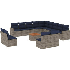 Rantry 14-TLG. Garten-Sofagarnitur mit Kissen Grau Poly Rattan Gartenlounge Modelis3256712