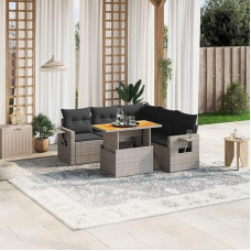 Komplektas Schlafsofa, 6-teiliges Gartensofa-Set mit grauen Kissen aus Polyrattan, Set für Schlafsofa, Wohnzimmer, Gartensofa, modernes Sofaset für den Außenbereich, Möbel
