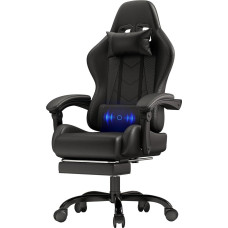 JUMMICO Žaidimų kėdė masažinė, biuro kėdė ergonomiška su masažine juosmens pagalvėle, žaidėjų kėdė, reguliuojamas atlošas 90-135° ir kojų atrama, žaidimų kėdė 150 kg apkrovos, juoda